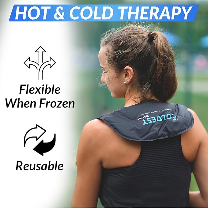 Coldest Neck Shoulder Ice Pack for Injuries Reusable Gel Cold Pack Wrap for Upper Back Pain Relief Cold Compress Therapy for Swelling, Bruises, Surgery