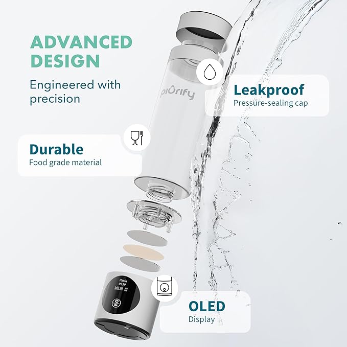 Hydrogen Water Bottle Generator - Up to 4100+ PPB Molecular Hydrogen Infusion - SPE/PEM Technology - Certified H2 Generator - Rechargeable - Extended Warranty - 10 oz (Silver)