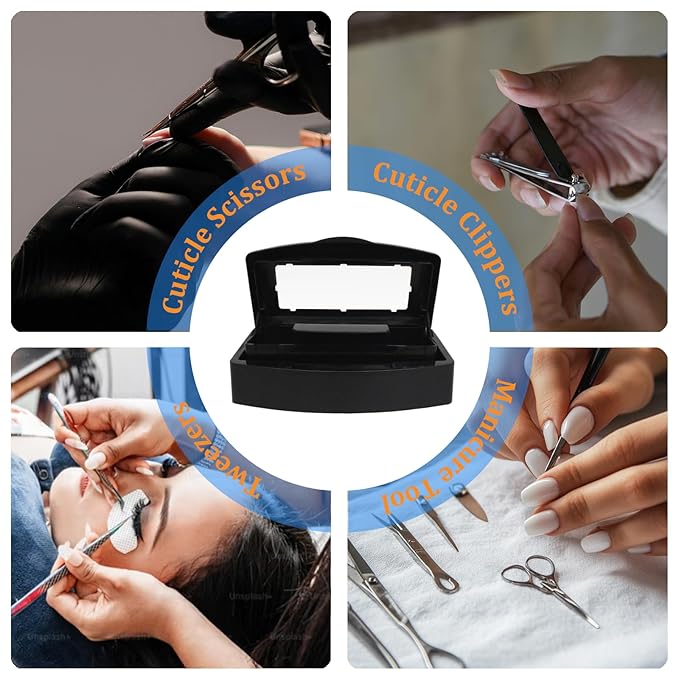 Nail Tool Sterilizer Box, Plastic Sterilization Tray for Tweezer, Eyelash Extensions, Hair Salon, Spa, Nail Implement