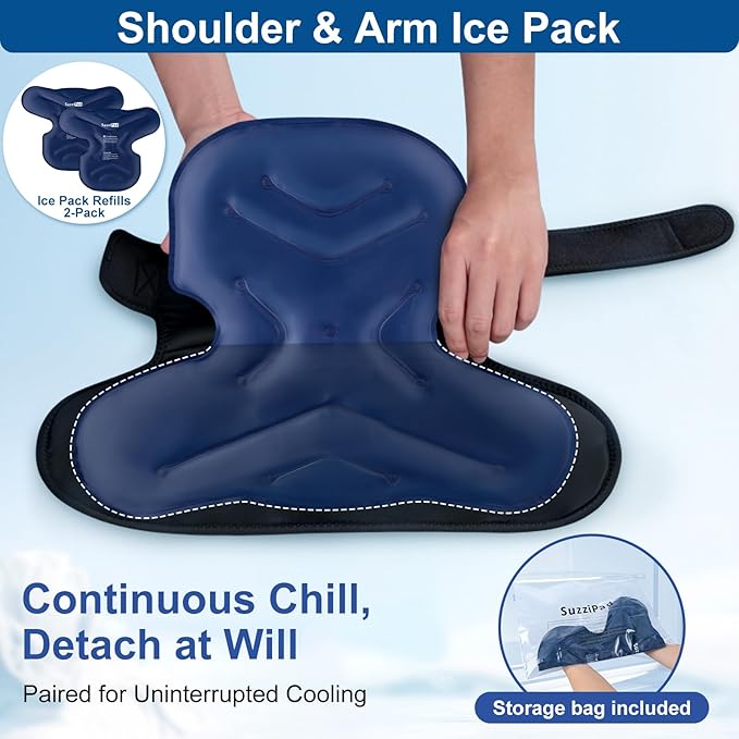 SUZZIPAD Shoulder Cold Pack, Reusable Ice Packs for Shoulders with Adjustable Strap and Detachable Gel Packs, Ice Pack Shoulder Wrap for Targeted Muscle Recovery, After Workout, Sports,Large,2 Packs