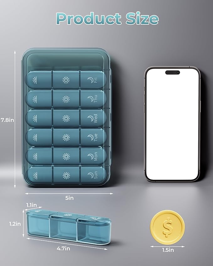 Pill Organizer 3X a Day｜Deep Blue Portable Pill Case｜7-Day Weekly Compartment｜Executive Travel Essential｜BPA-Free Health Companion｜Briefcase Must-Have