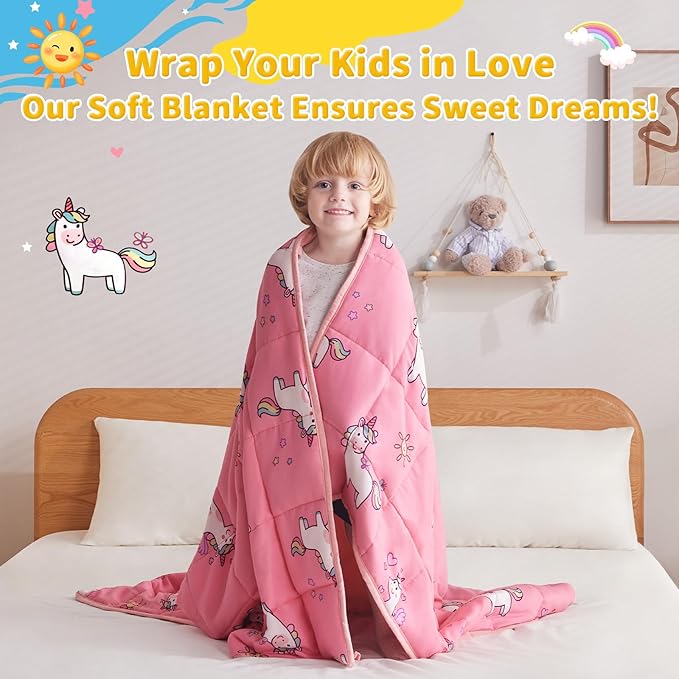 anfie Weighted Blanket Kids(40"x60" 7lbs) Weighted Blanket Cooling Blanket for Sleeping,Throw Size Breathable Blanket with Premium Glass Bead(Little Unicorn)