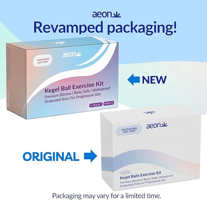 AEON Kegel Exercise Balls Set – 6 Progressive Silicone Pelvic Floor Trainers. Body-Safe, Soft & Flexible. Includes Storage Bag & 1.3 Oz AEON Personal Glide - $10 Value – Beginner to Advanced