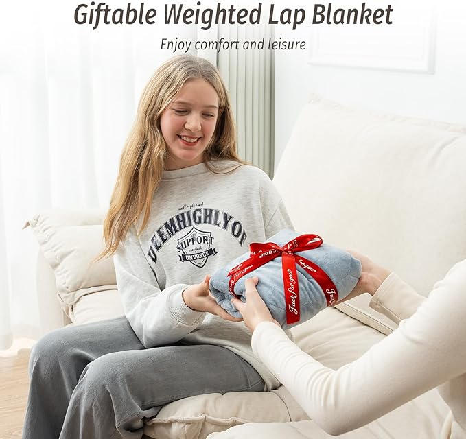 Wemore Weighted Lap Blanket 7lbs for Adults, Small Weighted Blanket Throw for Travel, Soft Weighted Lap Pad for Relaxation, Calming, Napping and Sleeping, Machine Washable, Light Grey 29" x 24"