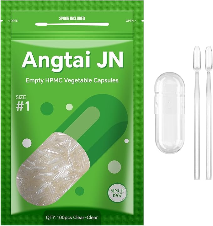 Size 1 Empty Capsules Vegan Plant Based Clear (100 Count) Gluten Free, Non-GMO, Halal Certified Pill Caps Filling Kit with 2 Spoons for Vegetarian DIY Your Own Supplements