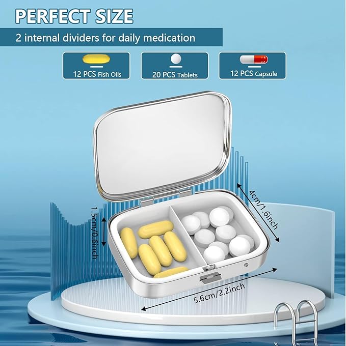 20pcs Sublimation Blank Pill Box Metal Square 2 Compartment Medicine Pill Case,Portable Pocket or Purse Pill Box for DIY Heat Transfer Print