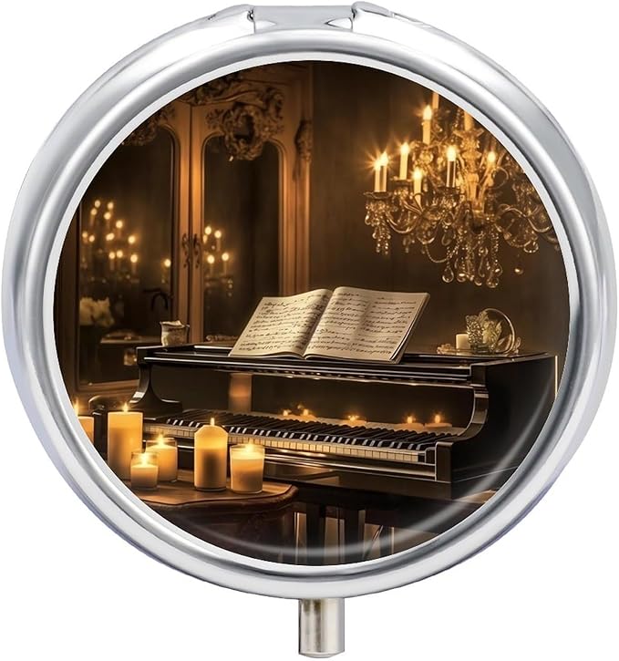 an Old Piano Pill Box 3 Compartment Small Pill Case Portable Pill Box for Pocket Or Purse Round Metal Pill Box Cute Medicine Organizer Holder to Hold Vitamins Medication