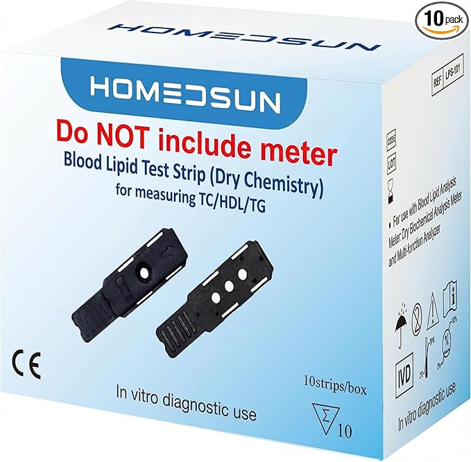 10 Pack 4 in 1 Total Cholesterol HDL LDL and Triglyceride Test Strips with Lancets Droppers Exclusively Compatible with The HSLPM-102 Cholesterol Test Meter (Analyzer is Not Included)
