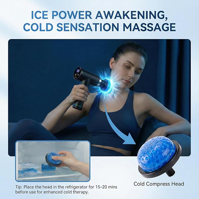 Hot and Cold Massage Gun - Detachable Extended Handle Massage Gun,Deep Tissue Massage Gun, Used for Relieving Pain in The Back/Muscles of The Neck/Body, with 6 Massage Heads, LCD Display