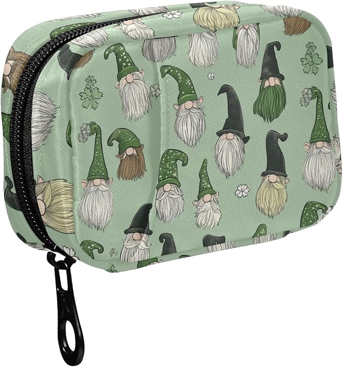 Fustylead Hand Drawn Saint Patricks Gnomes Travel Pill Organizer Bag with Zipper Small Pill Box 7 Day Pill Case for Purse Storage Weekly Vitamin Medicine Supplement
