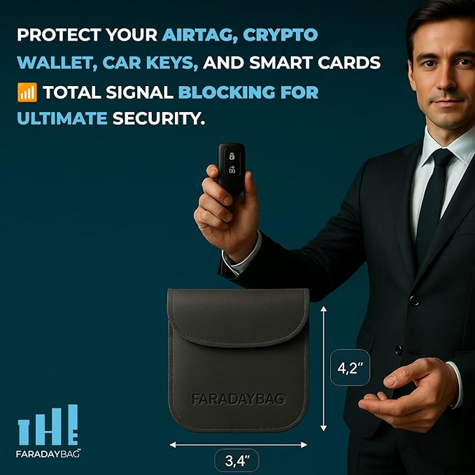 Faraday Key Fob Protector - Real Leather Premium Signal Blocking Pouches - RFID Blocking Car Key Security Shield