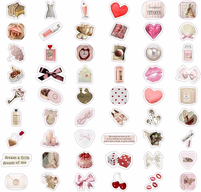BulbaCraft 100Pcs Coquette Stickers - Coquette Aesthetic, Small Waterproof Pink Sticker Sheets for Phone Cases, Gifts for Women & Men