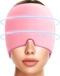 EXQUISLIFE Migraine Ice Head Wrap Cap Headache Relief Hat Hot and Cold Therapy Eyes Mask for Sinus Tension and Stress Relief (Pink)