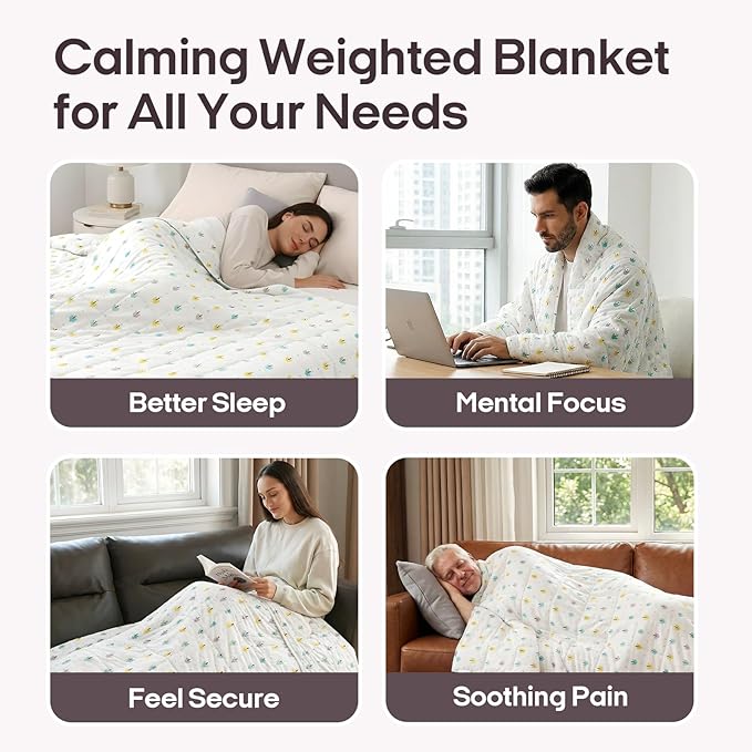 ZonLi Weighted Blanket for Adults (100% Cotton, 60"x80", 15lbs, Queen Size Small Tree Print) High Breathability Heavy Blanket, Soft Material with Premium Glass Beads, All-Season, Easy Care