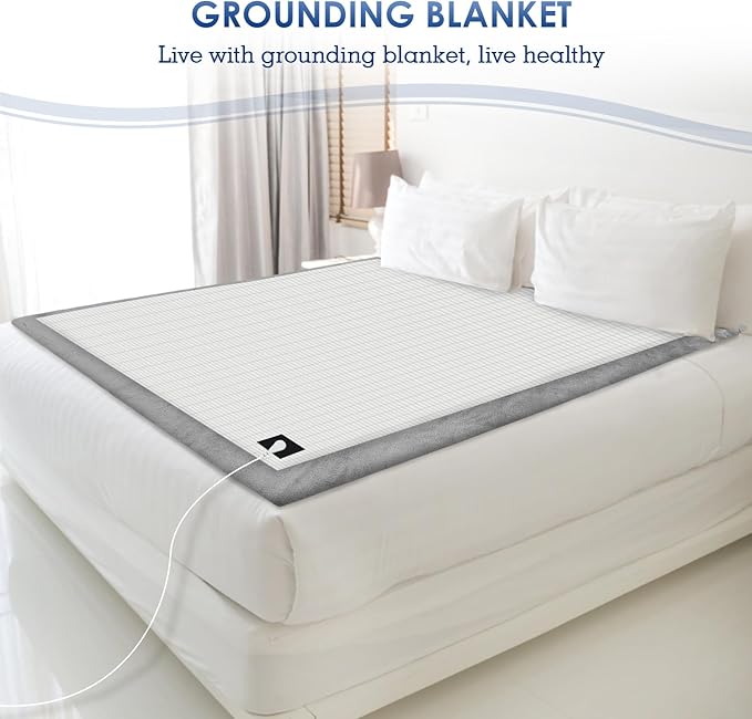 Grounding Blanket 79×55 inch Grounding Mat for Bed Grounding Sheet with Conductive Silver Fiber for Better Sleep, Pain Relief, Helps Anxiety Relief (Gray)
