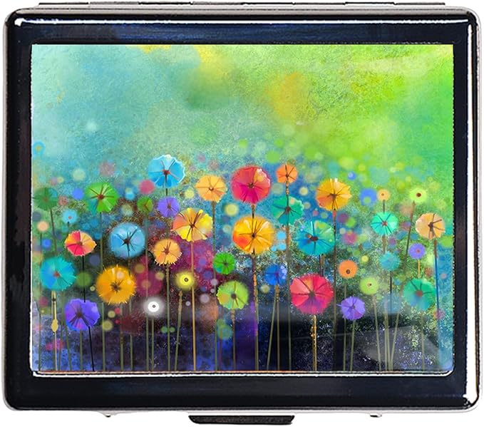 7 Days Chromed Shiny Silver Pill Organizer with Mirror Inside Has 8 Separate Compartments Rectangle 7 Days Pill Box Pill Case (Abstract Flower Watercolor Painting)