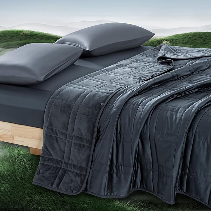King Size Weighted Blanket 20lbs(88''x104'', Dual-Sided), Reversible King Weighted Blanket with Cozy Warm Velvet & Cooling Tencel Fabric for Adults & Couple All Season - Carry Bag Included, Dark Grey