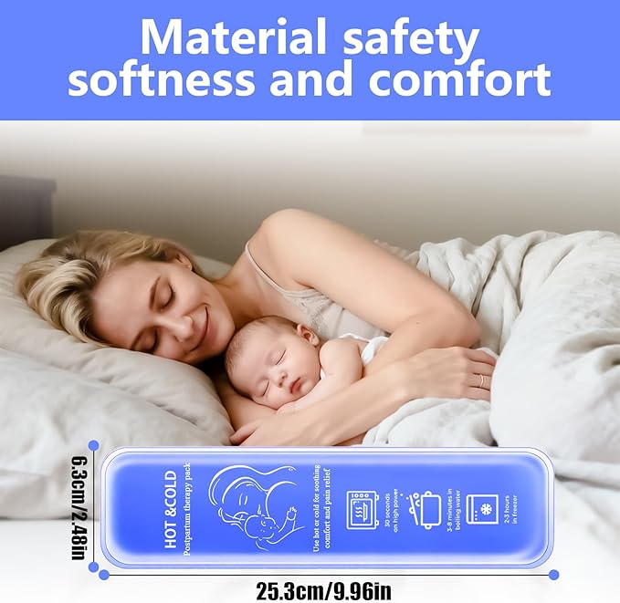 Postpartum Cold Pack, Perineal Cooling Pad Pregnancy & Hemorrhoid Pain Relief, Postpartum Ice Pack Pads with 2 Washable Sleeves (2 ice Pack+2 Fabric Cover) (Blue)