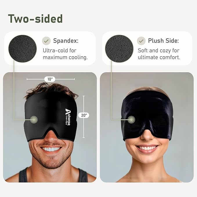 Migraine Relief Cap, Soothing Headache Relief Cap, Sinus Relief Migraine Mask, Cooling Gel Hat, Face Cold Compress Head Wrap for Tension, Stress & Hangover