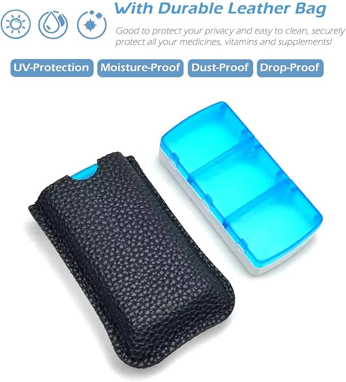 VOFOON Small Pill Organizer 3 Times a Day Daily 2 Pack, Travel Pill Box for Purse Pocket, 3 Compartment Portable Medicine Vitamin Case, Fish Oil Box, Supplement Box