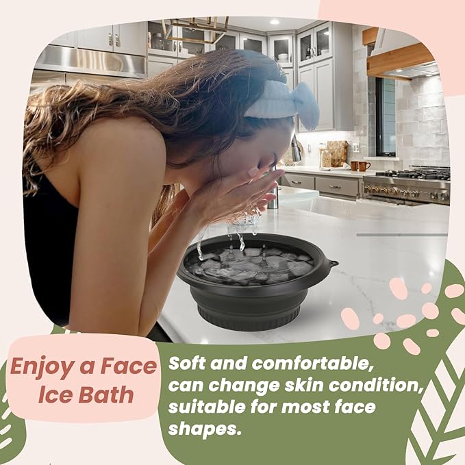 Face Ice Bath Bowl Face Bowl for Ice With Built-In Icetray, Foldable Ice Bath Bowl, Icetray for Home Ice Water Facials, Facial Ice Bath Kit, Ice Water Face Cold Plunge. (Black)