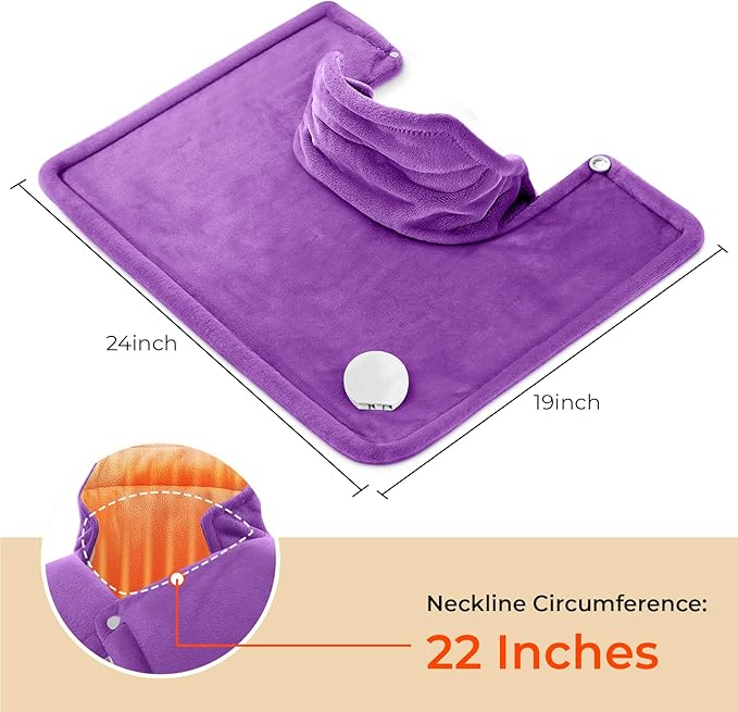 VAAGHANM Heating Pad: Electric Heat Pad for Neck & Shoulders & Back - Weighted Instant Heating Pads-6 Heat Options & 6 Auto Timer Mode -Purple