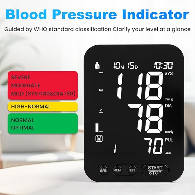 Blood Pressure Monitor Upper Arm BP Machine for Home Use Accurate Large Adjustable 8.7"-16.5" Cuff LCD Backlit Display with Carrying Bag, Black