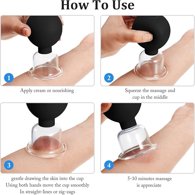 Nuanchu 2 Pieces Facial Cupping Set, Glass Cupping Cups Glass Silicone Cups Vacuum Suction for Face Skin Back Shoulder Muscle(1 Inch and 0.65 Inch Diameter,Black)