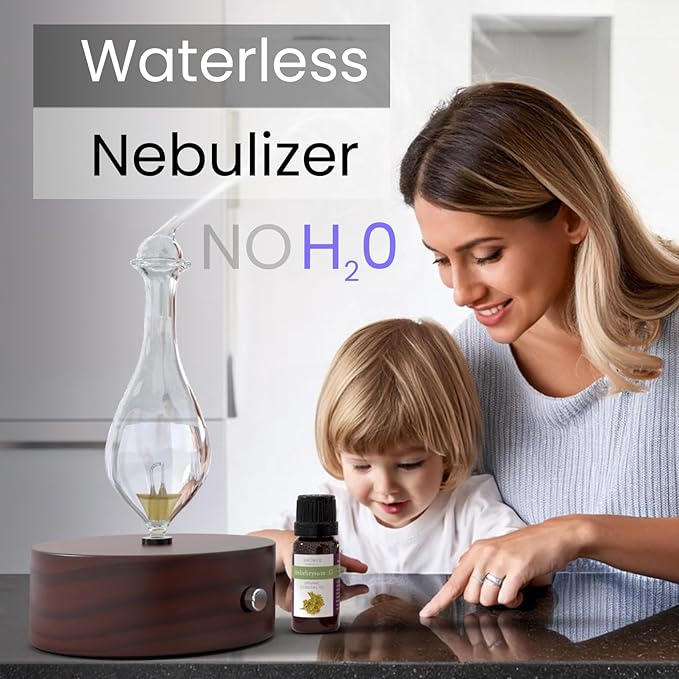 ArOmis Premium Glass Essential Oils Nebulizer - Waterless Diffuser for Aromatherapy - Handmade Oil Diffuser, Wooden Base, No Plastic, No Heat, No Battery, No LEDs - Solum Nox Merus