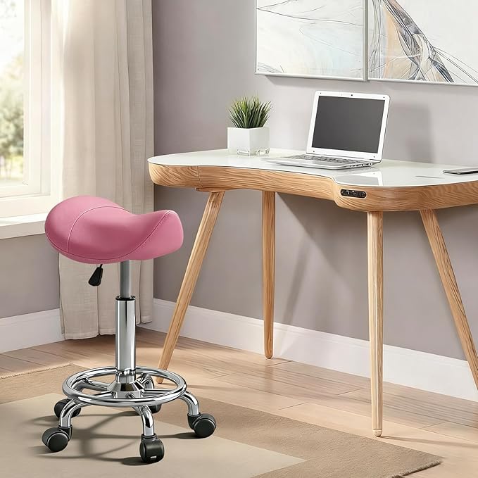 Saddle Stool with Ring Pedal, Adjustable Hydraulic Rolling Chair with Wheels for Medical, Massage, Salon, Spa, Kitchen, and Drafting Use