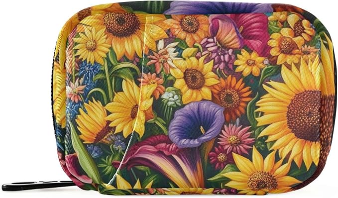 Travel Pill Case Sunflowers Flowers Leaf Weekly Small Pill Box 7 Day Pill Box Pill Organizer Bag