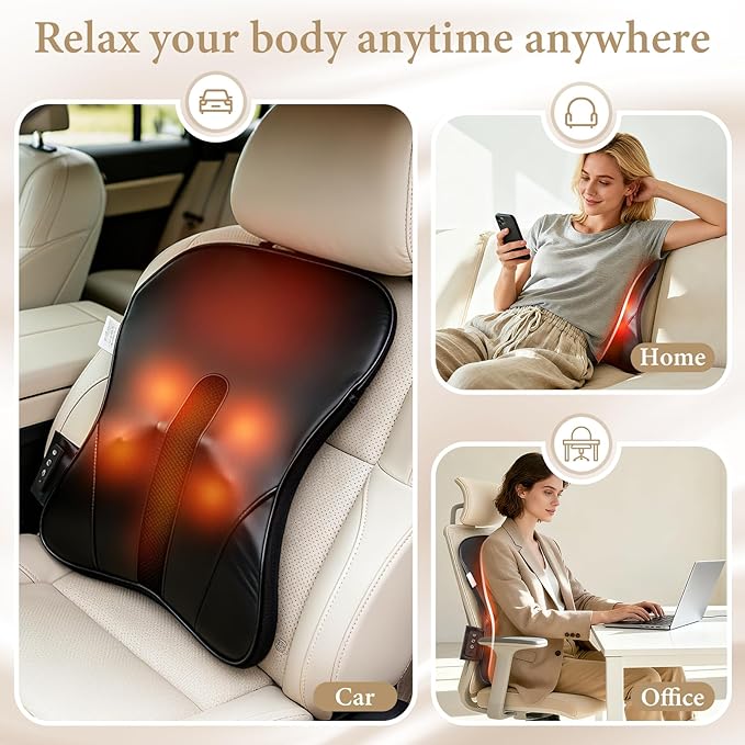 Wireless 2000mAh Shiatsu Neck and Back Massager with Heat,3D Kneading Up & Down Rolling for Neck, Back,Shoulder Pain Relief,Portable Deep Tissue Massage Pillow for Home,Office,Car Use,Gift for Mom&Dad