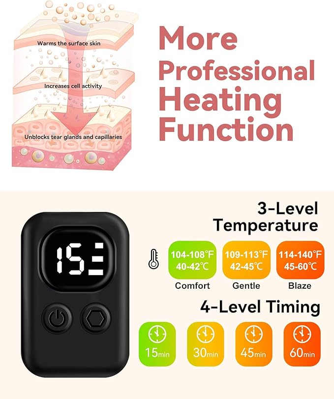Heated Eye Mask for Dry Eyes: Warm Compress for Digital Tired Eyes, Stye Relief - Cordless, Adjustable Heat & Timer Settings - Airplane/Road Travel, Sleep aid, Office nap Green