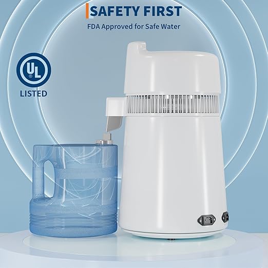 6L Water Distiller,Household Stainless Steel Distilled Water Purifier,Countertop Distilled Water Maker,6Litre Distilled Water Machine for Home.White Plastic Jug.