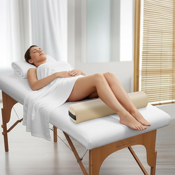 Saloniture 3/4 Round Massage Table Bolster Under-Knee Pillow Pad - 26 x 6 x 4-1/2 Inch - Cream