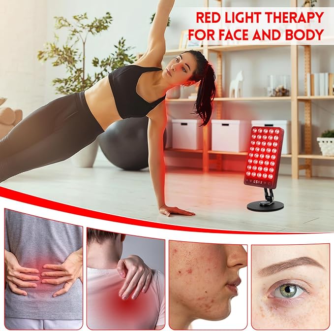 Red Light Therapy, 40 LEDs 660nm Red 850nm Near Infrared Light with Timer, High Power Panel Lamp Device for Body, Skin, Face, Recovery, Improve Sleep (Black)