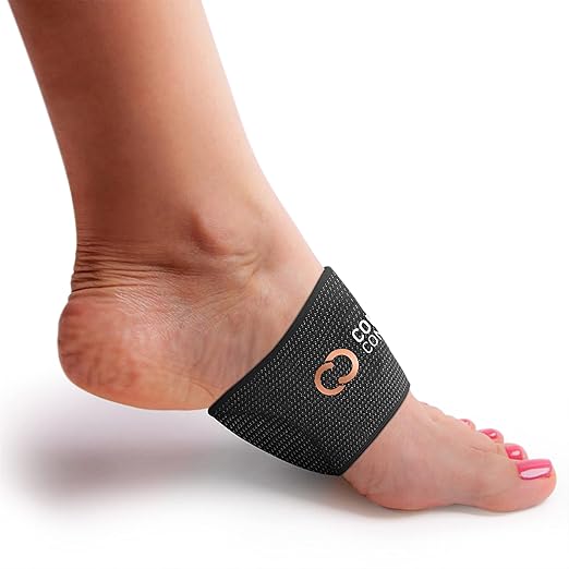 Copper Compression Padded Arch Support Sleeves. Targeted Compression for Plantar Fasciitis Symptoms, Pain, Flat Feet & High Arches. Breathable Support for Men & Women - Black