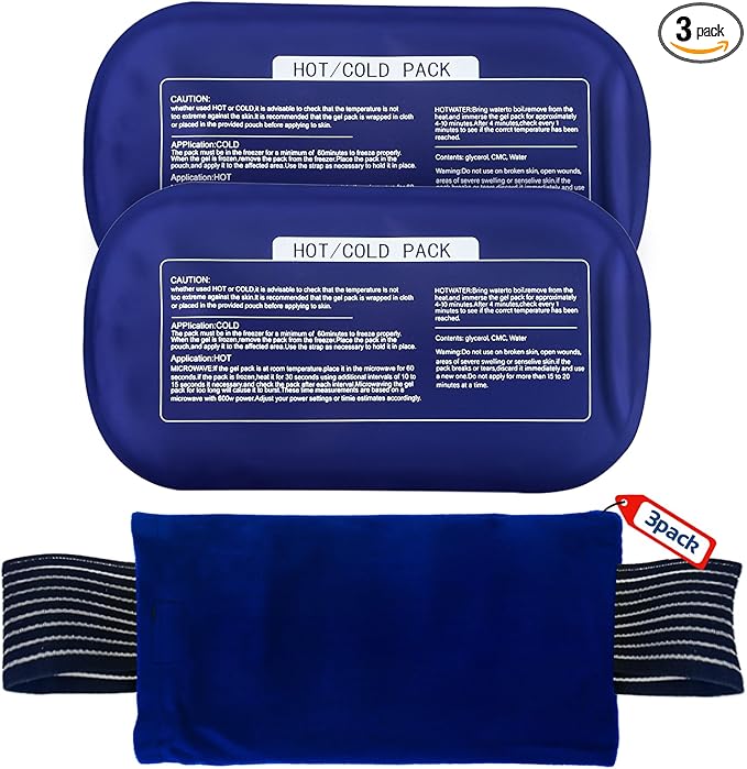 Ice Packs for Injuries Reusable (3-Piece Set) – Hot and Cold Ice Packs for Knee, Reusable Gel Wraps Support, Adjustable Ice Pack Pain Relief for Shoulders, Back Joints Muscles, Knees, Arms and Legs