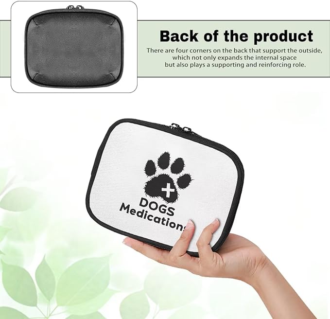 Weekly Pill Organizer Box Letters Paw Print Medicine Case with Zipper Compact Travel Supplement Holder Small Vitamin Storage Bag for Travel