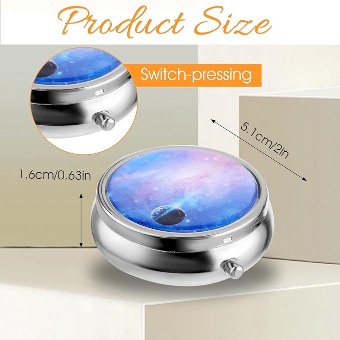 Pill Box Cute Small Pill Box for Purse & Pocket Medicine Organizer Travel Pillbox Waterproof Pills Cases Metal Pills Container Holder for Vitamins, Fish Oil, Supplements (Colorful Sky)