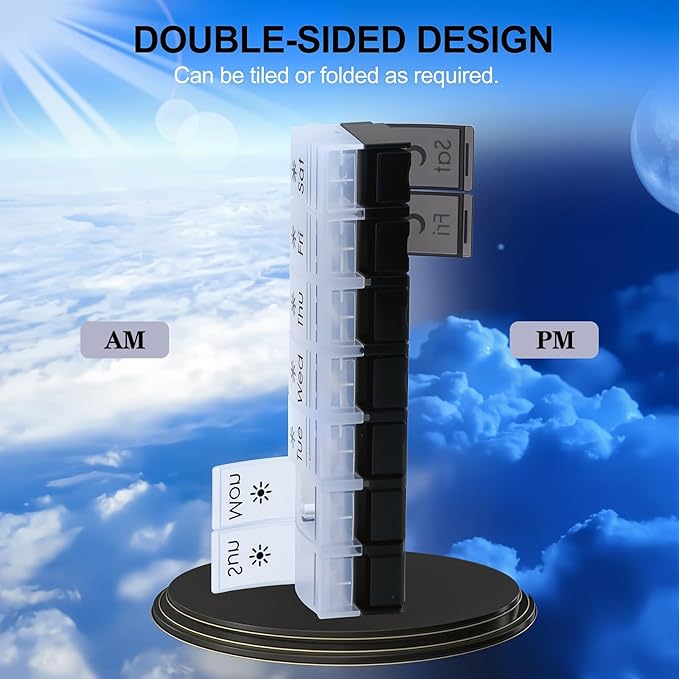 XL Large AM/PM Weekly Pill Organizer Arthritis Friendly, 2 Times a Day Pill Box with Spring Open Design, 7 Day Vitamin Case with Push Button Compartments (Day & Night)