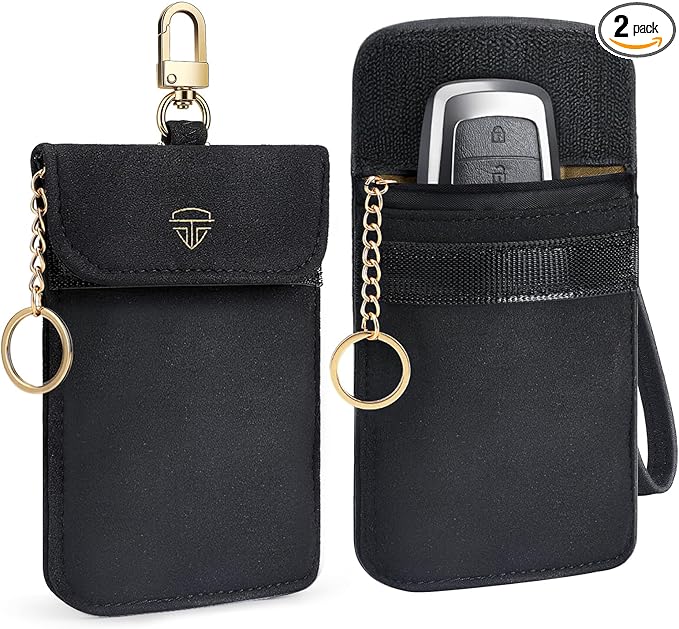 ELECTOP Faraday Bags, 2 Pack Faraday Key Fob Protector with Handle, Car RFID Blocking Bag Car Security Protection, Anti-Theft Fob Case