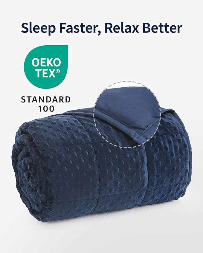 Mr. Sandman Weighted Blanket 10LBS 41 x 60 Inches, Minky Dots Heavy Blanket with Glass Beads, Soft and Cooling for School and Home, Navy Blue