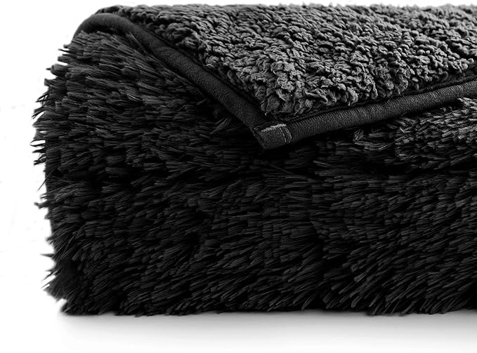 Cottonblue Faux Fur Weighted Throw Blanket 15lbs for Adults, Luxury Cozy Sherpa Plush Weighted Blankets 48x72 inches,Warm Elegant Microfiber Reversible Heavy Blanket for Couch Bed Chair, Black