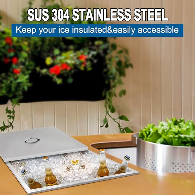 Commercial Stainless Steel Drop-in Ice Bin Chest – Insulated Bar Ice Well for Beverage Service