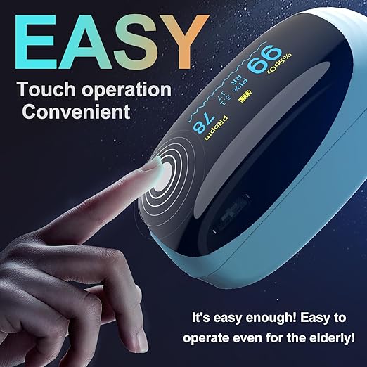 Fingertip Pulse Oximeter, Ox with Respiration Rate Monitoring, Heart Rate, PI & RR Measurements, Fast Spo2 Reading Rechargeable Blood Oxygen Monitor with OLED Display, 6 View Modes & 4-Direction Rotation(Blue）