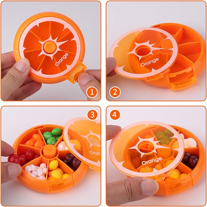 Creative Portable Mini 7 Day Weekly Circular Shape Rotary Cute Fruit Style Pill Storage Case Box (Orange)