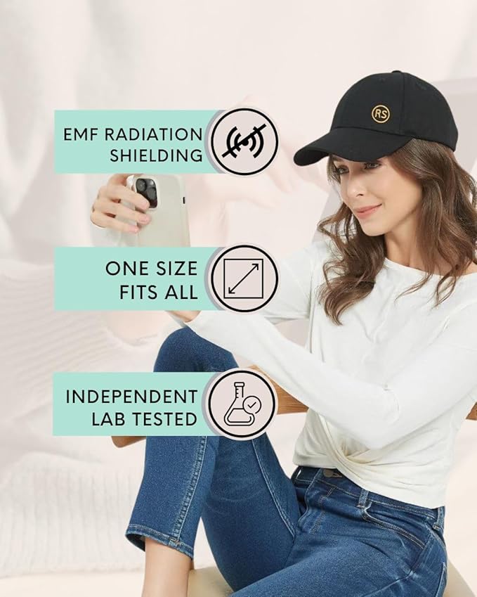 Radia Smart® EMF Hat - Faraday Hat, Baseball Cap 5G Blocking, RF Shielding, EMF Protection, WiFi Radiation Blocker. Black