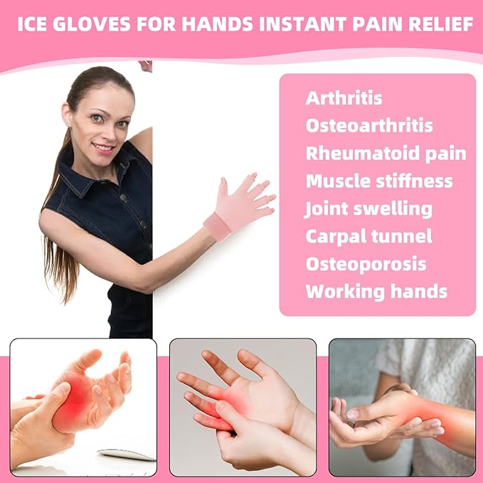Finger Arthritis Compression Hand Ice Pack Gloves for Pain Relief, Adjustable Pink Wrist Ice Pack for Hot Cold Therapies, Reusable Gel Finger Ice Gloves Sleeve for Tendinitis, Carpal Tunnel