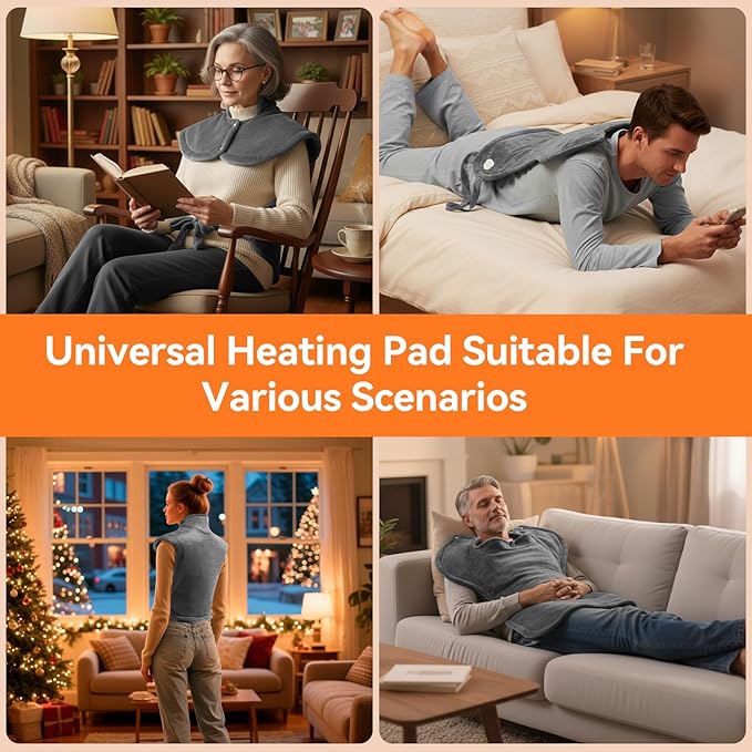Electric Heating Pad for Neck and Shoulders Back Heating Pad with 9 Heat Levels Auto Timer Portable Heat Wrap for Neck Shoulder Back for Women/Men Relaxing Grey
